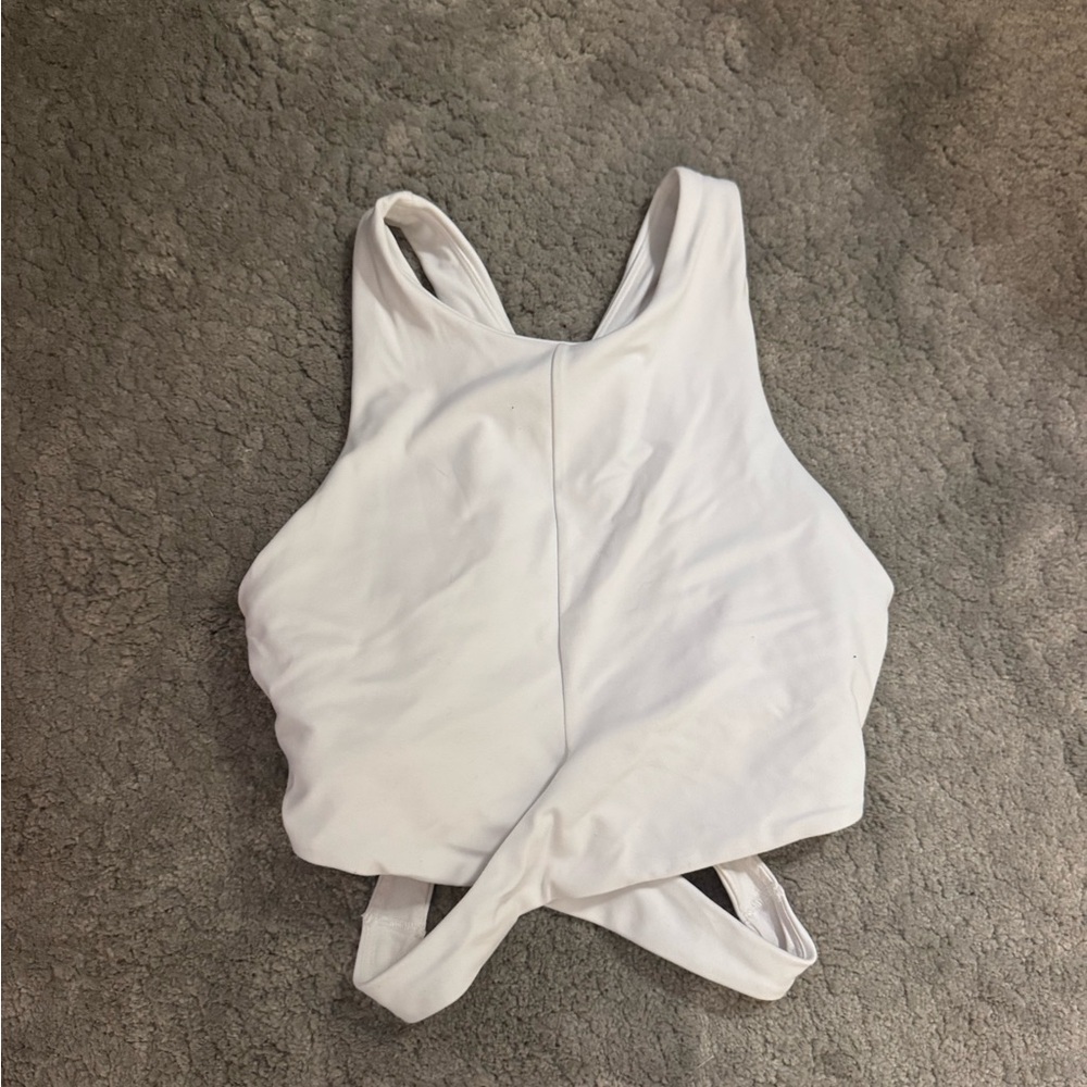 Athena White Cross-Back Crop Top - Women's Active Tank